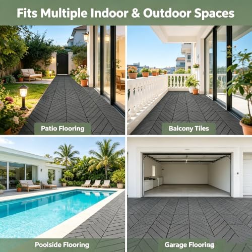 44 Pack Dark Gray 12x12 PP Plastic Interlocking Deck Tiles, Waterproof Indoor - Image 5
