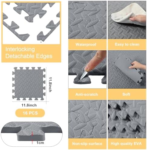 Shihanee 16 Foam Floor Interlocking Tiles, 11.8 x 11.8 Inch - Image 2