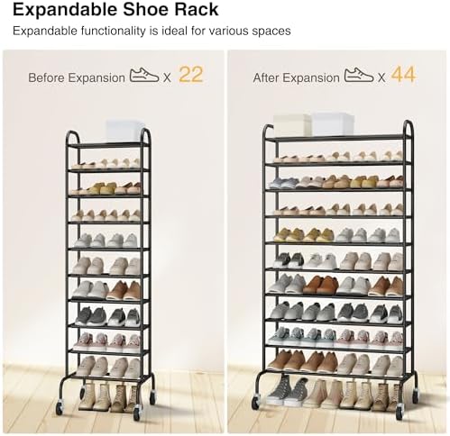 STO STO Expandable Shoe Rack, 10-Tier Metal Tall Shoe Rack - Image 4