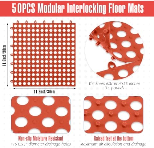 Tinideya 50 Pcs Drainage Mats 11.8'' x 11.8'' Modular Interlocking Floor - Image 2