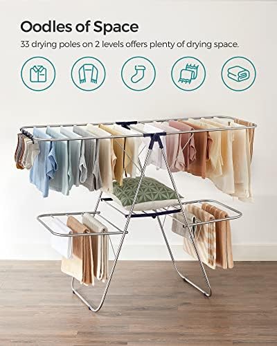 SONGMICS Clothes Drying Rack, Foldable 2-Level Stee Laundry Drying Rack - Image 4