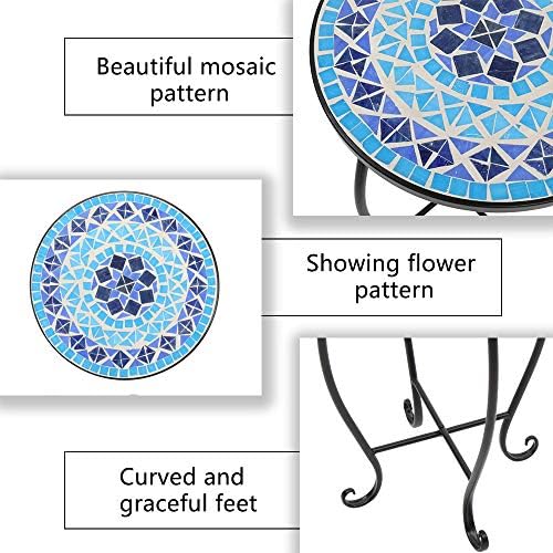 Mosaic Outdoor Side Table, 14inch Round Small Patio Accent Table Ottoman Mosaic - Image 6