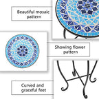 Mosaic Outdoor Side Table, 14inch Round Small Patio Accent Table Ottoman Mosaic - Image 6