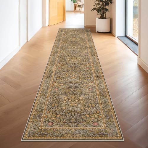 Hazo Haus Non Slip 2x10 Gold Brown Hallway Runner - 10ft Long Runner Rugs by HazoHaus