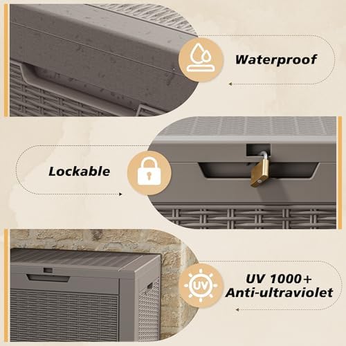 Fancyango 32 Gallon Waterproof Deck Box, Resin Outdoor Storage Box - Image 5