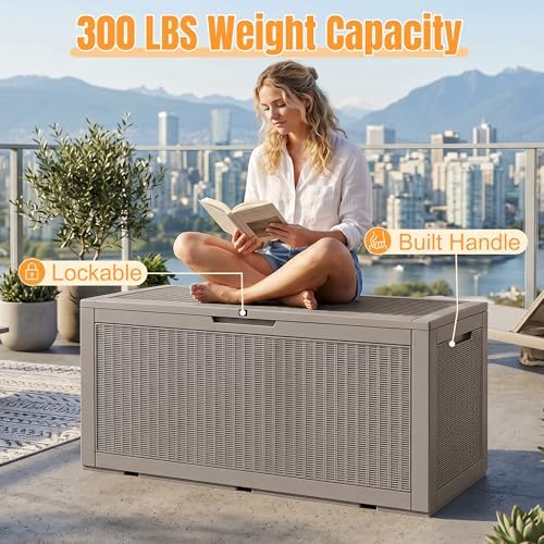 Outdoor Storage Box, 180 Gal Waterproof Resin Deck Box w/Support Rod - Image 6