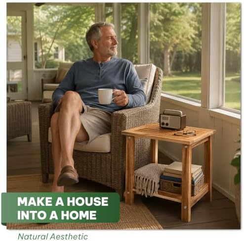 Acacia Wood Adirondack Side Table, 2-Tier Outdoor End Table - Image 3