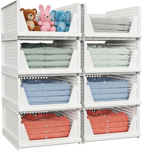 caktraie 8 Pack Stackable Closet Storage Basket by shoeboxesanddeskorganizers