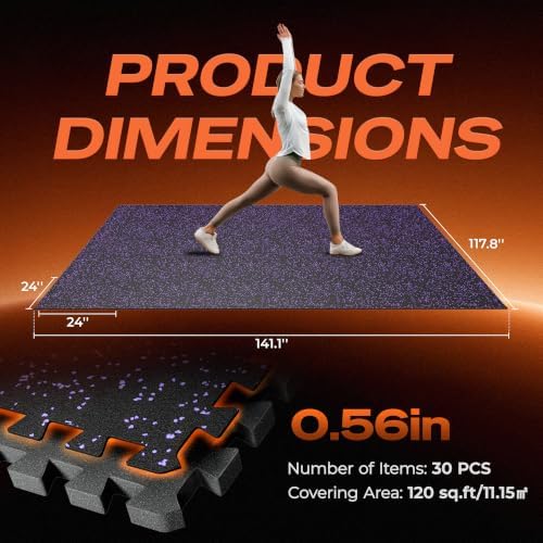 SUPERJARE 0.56'' Thick 120 Sq Ft Rubber Top Gym Flooring - Image 7