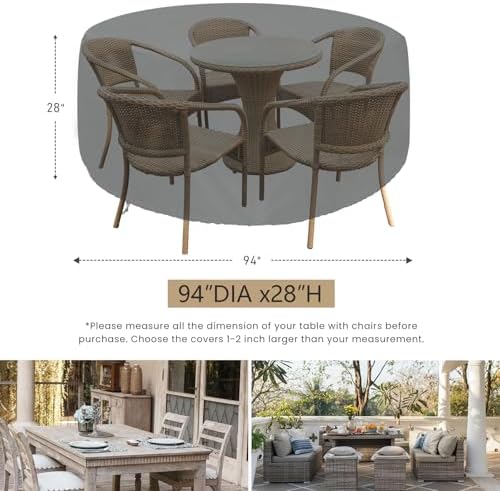 SheeChung Patio Furniture Cover 94"Dia x 28"H, Waterproof 600D Polyester - Image 2