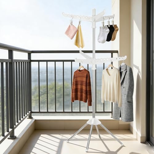 2-Layer Rotatable & Foldable Clothes Drying Rack 75" Stainless Steel Laundry - Image 6