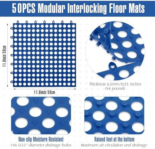 Tinideya 50 Pcs Drainage Mats 11.8'' x 11.8'' Modular Interlocking Floor - Image 2