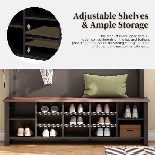 HRVEOCEI 4-in-1 Hall Tree with Storage Bench Shoe Organizer/Shelves - Image 3