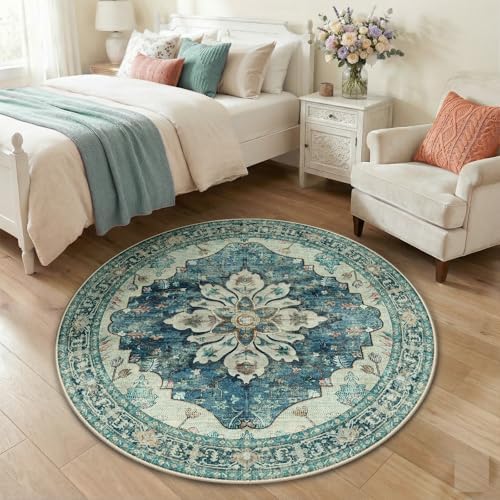 RELEANY Washable Area Rug, Round 4ft by RELEANY