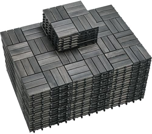 PrimeZone 108 PCS Solid Acacia Wood Interlocking Patio Deck Tiles Outdoor by PrimeZone