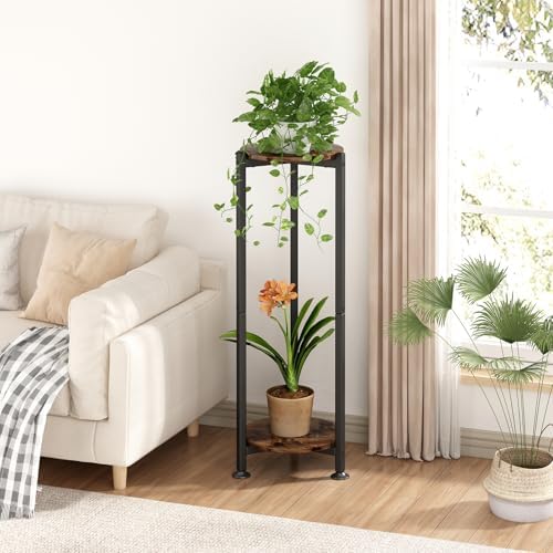 2 Tier Plant Stand Indoor Corner Tall Round Shape Plant Shelf - Image 2