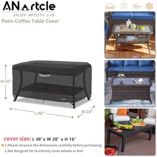 ANartcle Patio Coffee Table Cover, 600D Waterproof Heavy Duty Rectangular - Image 3