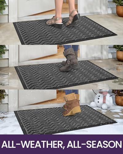 DEXI Front Door Mat Outside Entrance 17x29 Rubber Entry Doormat Dark Grey - Image 5