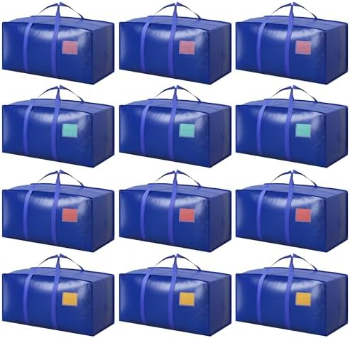 12 Pack Moving Bags with Full-Open Side Zipper, Extra Large 93L Heavy Duty by RMOHRO