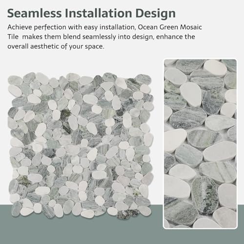 Pebble Tile, Ocean Green Sliced Pebble Stone Backspalsh Tiles, 4 Sheets - Image 5
