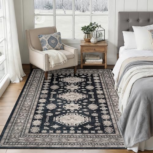 5x7 Living Room Rug Washable Non Slip Distressed Boho Large Carpet - Image 3
