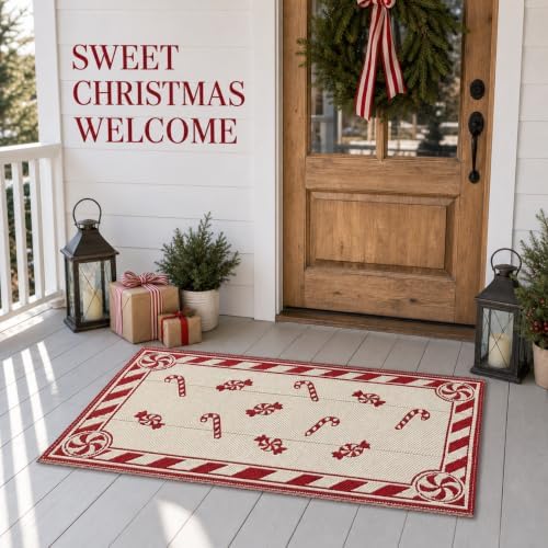 3x5 Ft Candy Cane Christmas Reversible Plastic Straw Outdoor Rug - Image 3