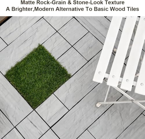 JJWOOD Stone-Look Interlocking Deck Tiles, Matte Rock Texture Outdoor Floor - Image 6