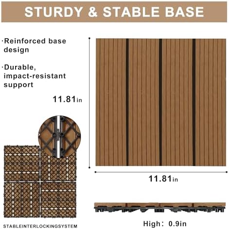 9 Pack Composite Interlocking Deck Tiles Outdoor, Grain Wood Color - Image 3