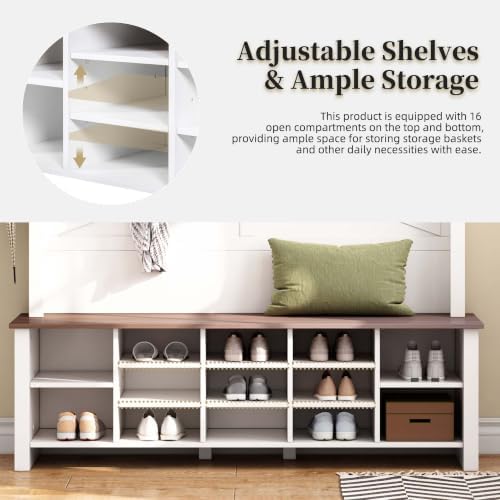 4-in-1 Hall Tree with Storage Bench Shoe Organizer/ Shelves - Image 6