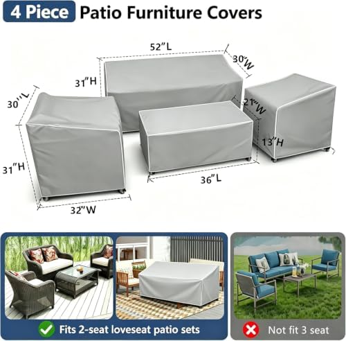 STARTWO Patio Furniture Cover 4 Piece Set, Small 420D - Image 2