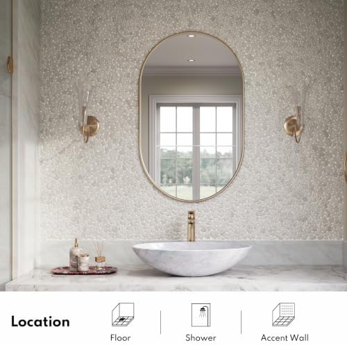 Lovdeco White Pebble Tile Shower Floor, Mosaic Pebble Backsplash - Image 5