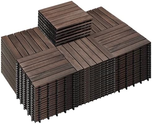 PrimeZone 108 PCS Solid Acacia Wood Interlocking Patio Deck Tiles Outdoor by PrimeZone