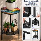 2-Tier Metal Round Side Table Accent Coffee Tables Small Space Corner Plant - Image 4