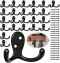 Homanu 24 Pack Black Coat Hooks Wall Mounted Double Prong by Homanu
