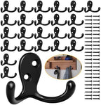 Homanu 24 Pack Black Coat Hooks Wall Mounted Double Prong by Homanu
