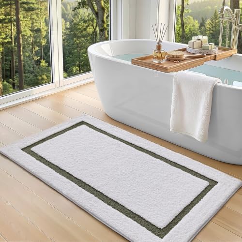 Color&Geometry White Bathroom Rugs 43x24, Extra Soft Absorbent Microfiber Bath - Image 3