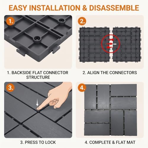 44 Pack Plastic Interlocking Deck Tiles, 12 x 12 Inch Waterproof Outdoor Floor - Image 6