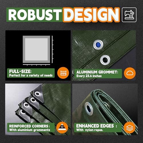 RAINDEWAY 10x15 Feet Tarps Heavy Duty Waterproof 10.5 Mil Outdoor Poly Tarp - Image 4