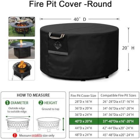 QH.HOME Fire Pit Cover Round 40", 600D Heavy Duty Fabric 100% Waterproof - Image 2