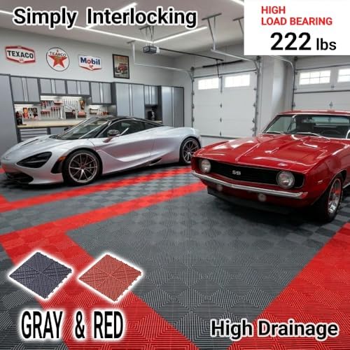 Japard Garage Floor Tiles, 20 Pack Interlocking Flooring Drainage 15.7 x 15.7 - Image 2
