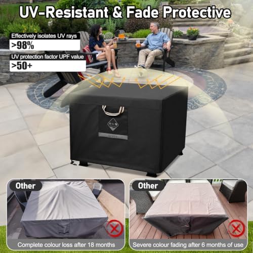QH.HOME Fire Pit Cover Square 32", 600D Heavy Duty Fabric 100% Waterproof - Image 6