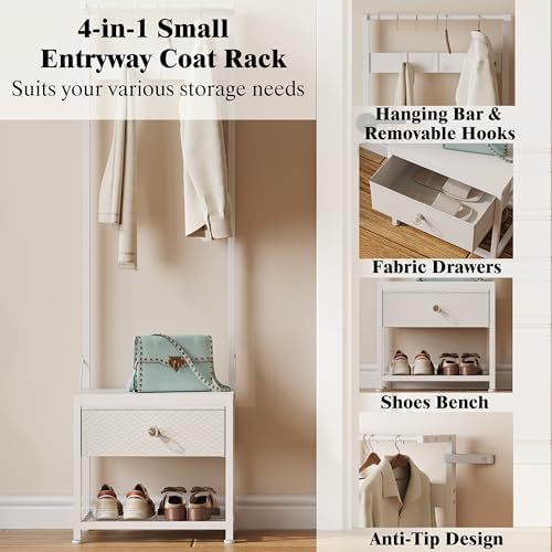 LUMTOK Hall Tree with Shoes Bench Storage, Small Coat Rack with Drawers - Image 2