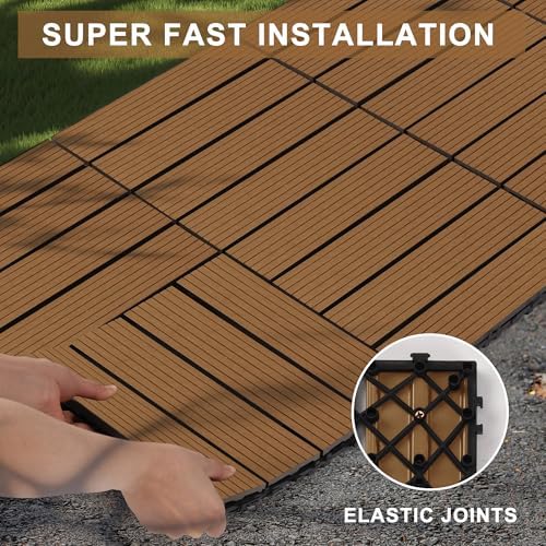 9 Pack Composite Interlocking Deck Tiles Outdoor, Grain Wood Color - Image 2