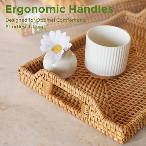 Rattan Serving Tray, Rectangle Woven Wicker Tray - Image 6