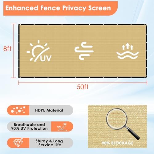 iCover 8x50ft Privacy Screen Fence, Outdoor Fencing Panels, Garden Windscreen - Image 4