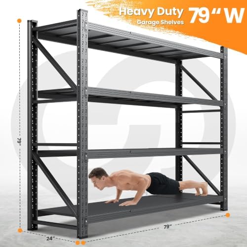 79” Wide Heavy Duty Metal Garage Shelving, Adjustable Storage Shelf - Image 2
