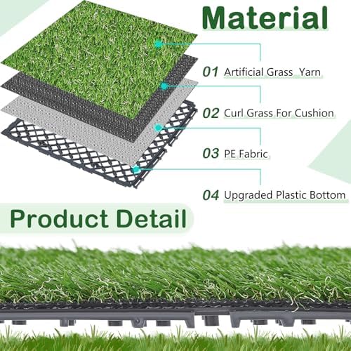 Windyun 8 Pack Artificial Grass Turf Interlocking Deck Tiles 12" x 12" Thick - Image 6