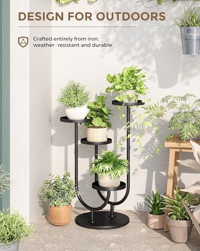 Bamworld Metal Plant Stand 4 Pots Corner Black - Image 4