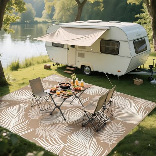 Pauwer Waterproof Outdoor Rug 8x10, Plastic Straw Patio Rug, Leaf Brown - Image 5