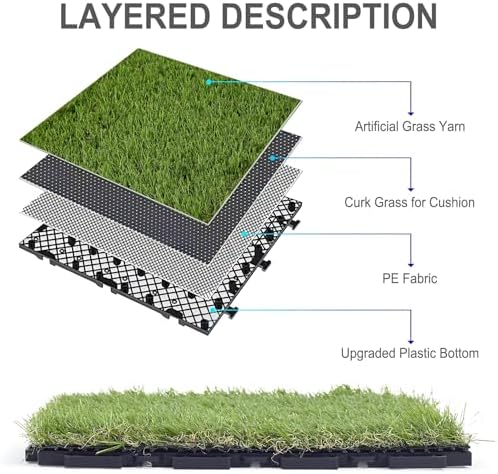 Artificial Grass Turf Tile 12"x12" Synthetic Turf Grass Self-Draining - Image 6